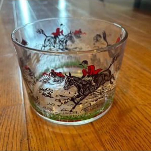 Vintage 1950's Hazel Atlas Glass Fox Hunt Ice Bucket Bowl - perfect condition - Picture 2 of 6